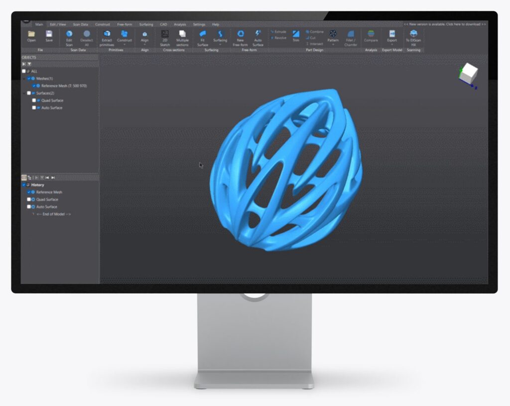 Shining3D EXModel – auto surfacing on screen