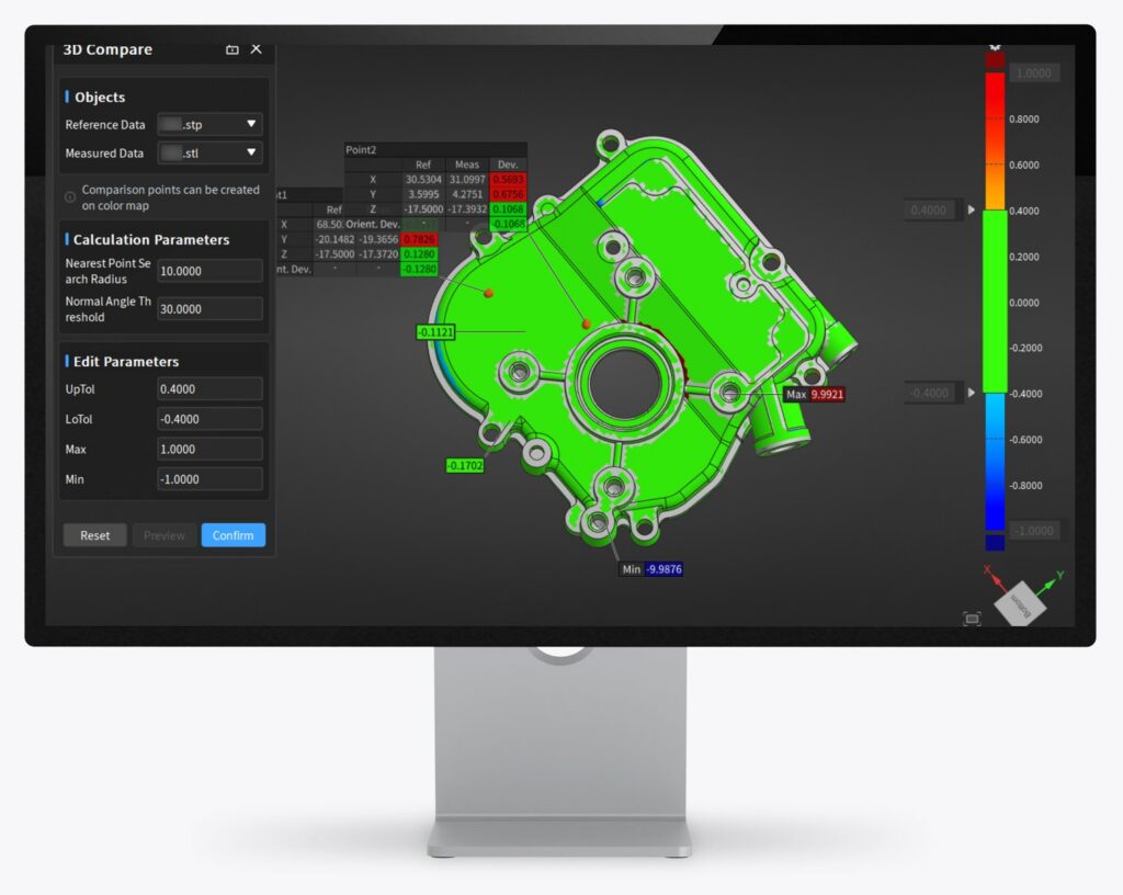 Shining3D Inspect – 3D comparison with colour map on screen