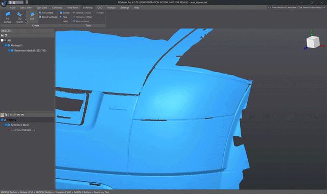 Shining3D EXModel Pro – 3D sketching and fill surfaces